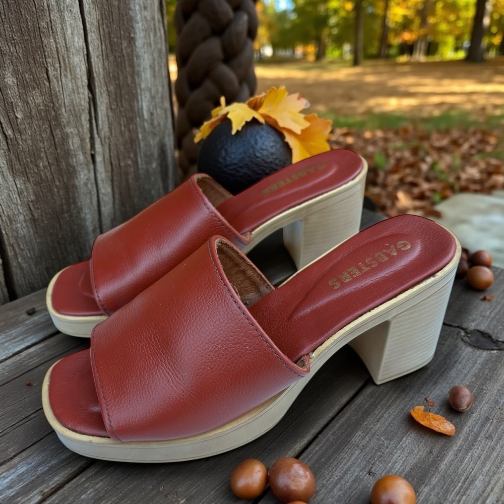 Gabsters Women's Brown Vegan Leather Platform Block Heel Slide Sandals Size 38